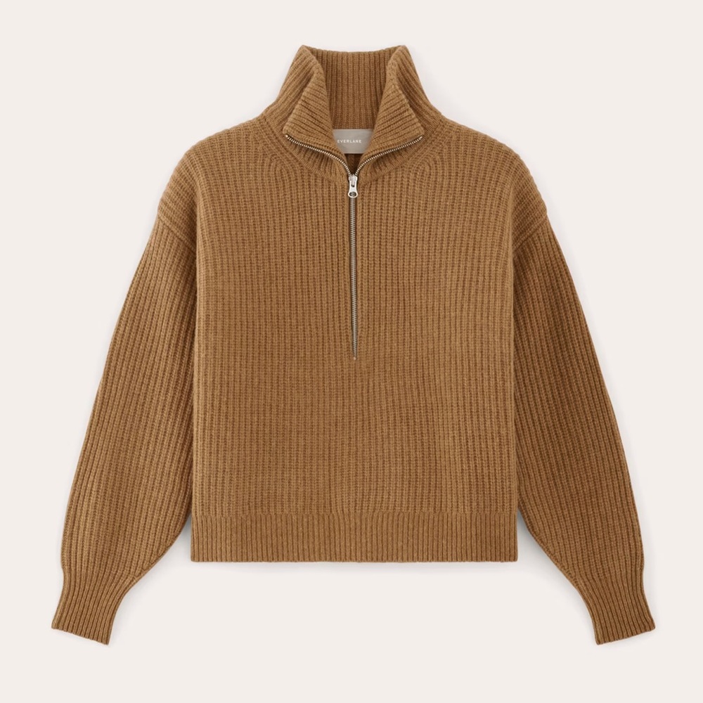 Everlane The Half-Zip Sweater in Luxe Merino Wool brown size M excellent cond